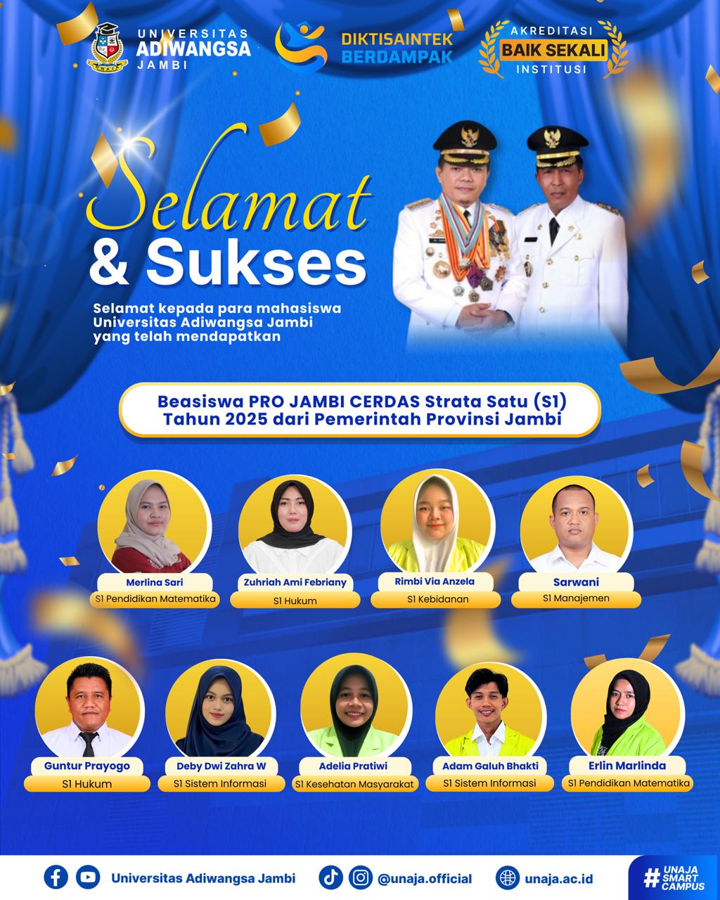 Kampus Swasta Terbaik di Jambi: Mahasiswa Universitas Adiwangsa Jambi Raih Beasiswa PRO JAMBI CERDAS S1 Tahun 2025 dari Pemerintah Provinsi Jambi