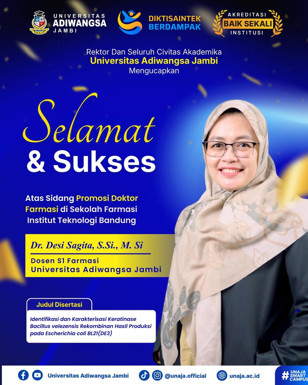 Dosen S1 Farmasi Universitas Adiwangsa Jambi Raih Gelar Doktor Farmasi di Institut Teknologi Bandung