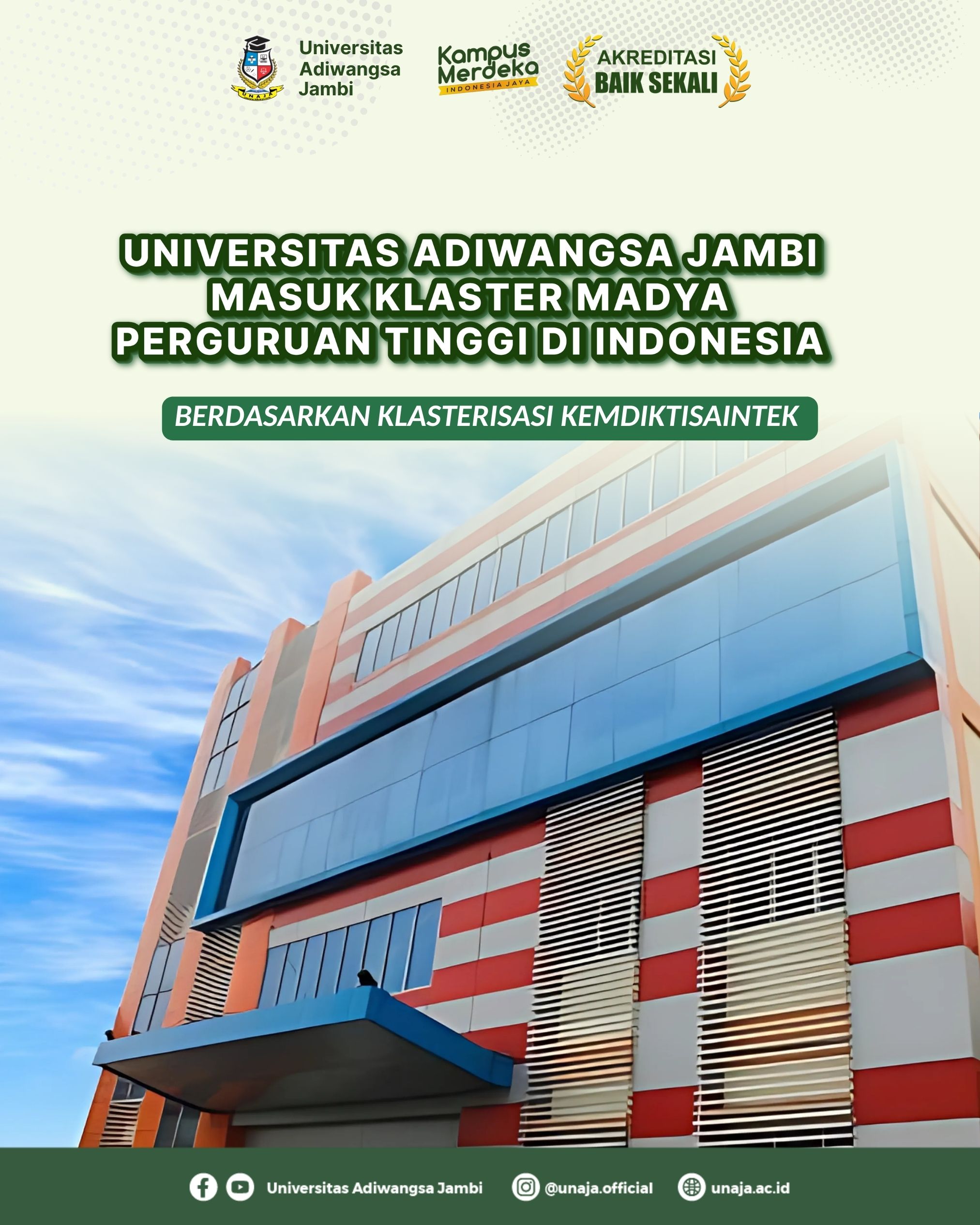 UNIVERSITAS ADIWANGSA JAMBI MASUK KLASTER MADYA PERGURUAN TINGGI DI INDONESIA BERDASARKAN KLASTERISASI KEMENDIKTISAINTEK TERBARU