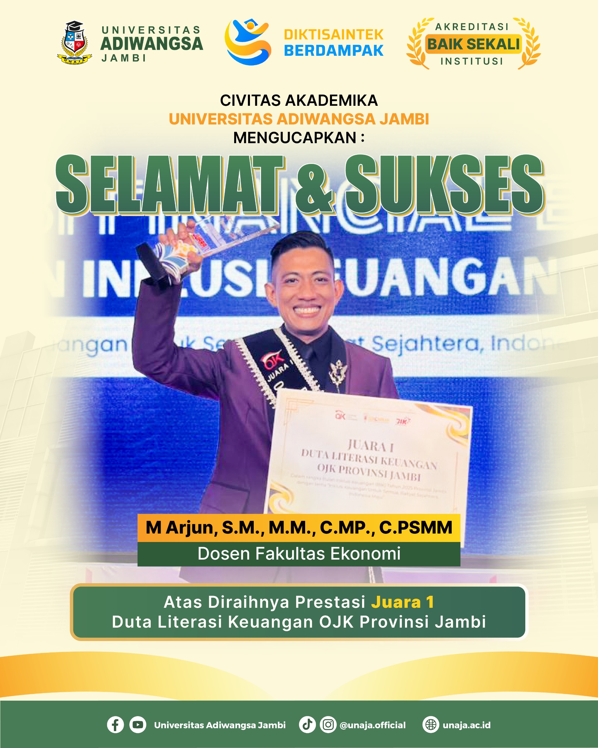 Kampus Swasta Terbaik di Jambi: Dosen UNAJA Raih Juara 1 Duta Literasi Keuangan OJK Provinsi Jambi