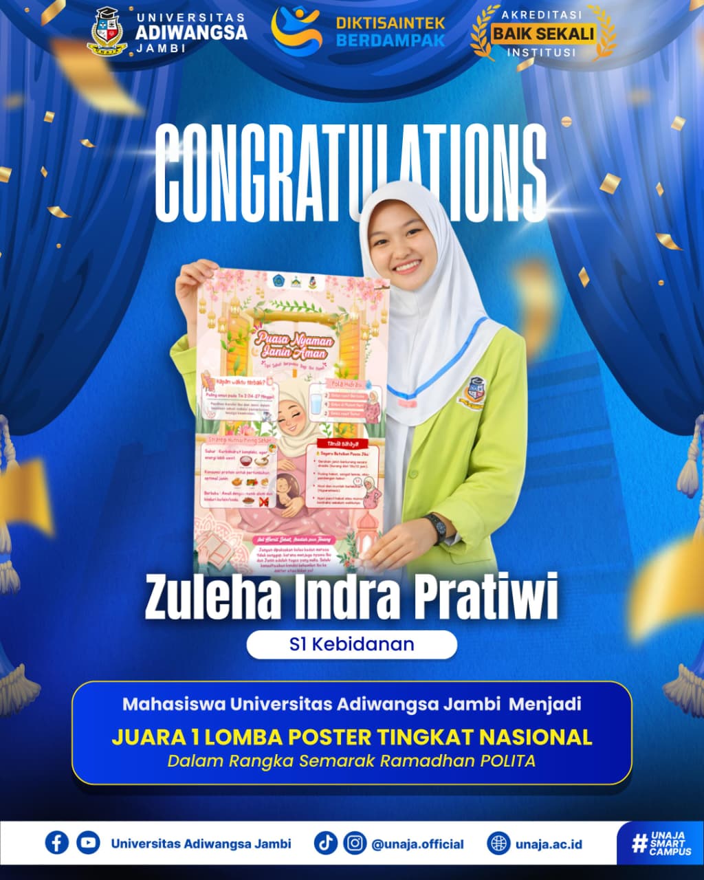 Mahasiswi Universitas Adiwangsa Jambi Sabet Juara 1 Poster Nasional di Ajang Semarak Ramadhan POLITA