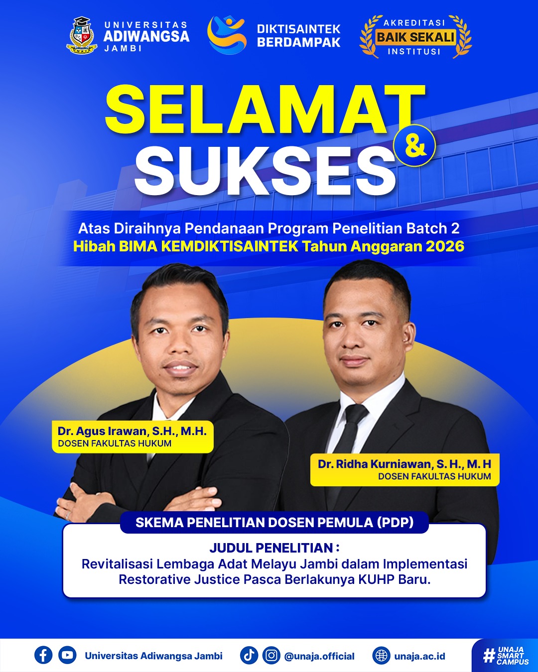 Dosen Fakultas Hukum UNAJA Raih Pendanaan Hibah BIMA Kemdiktisaintek Tahun Anggaran 2026