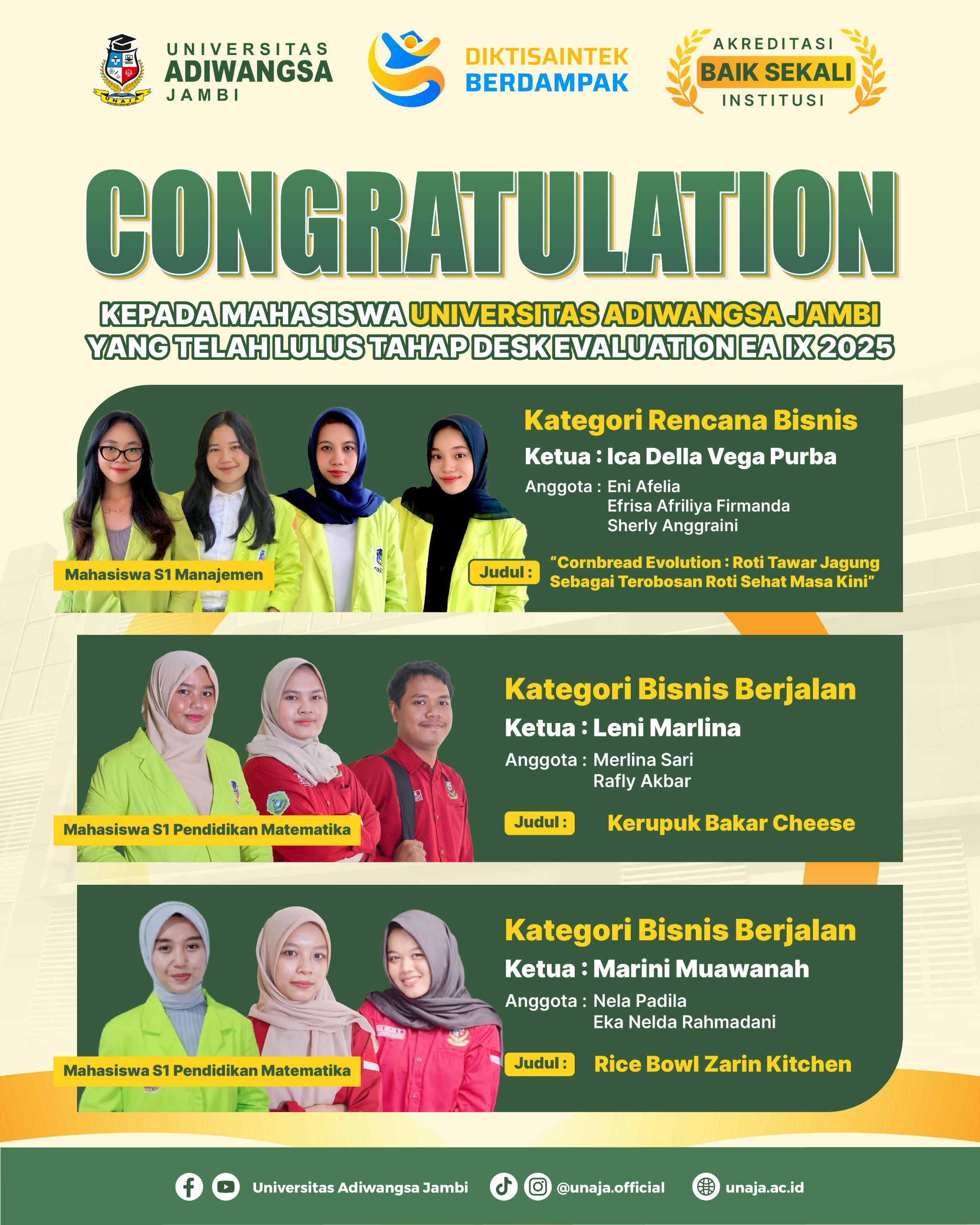 Kampus Swasta Terbaik di Jambi: Program Studi Manajemen dan Pendidikan Matematika Universitas Adiwangsa Jambi Lolos Tahap Desk Evaluation EA IX 2025