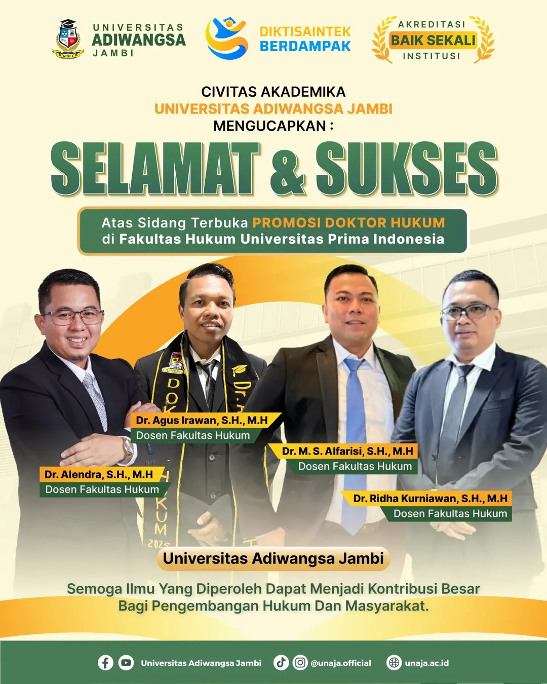 Kampus Swasta Terbaik di Jambi: Prodi Hukum UNAJA Cetak Doktor Baru dan Perkuat Prestasi Akademik