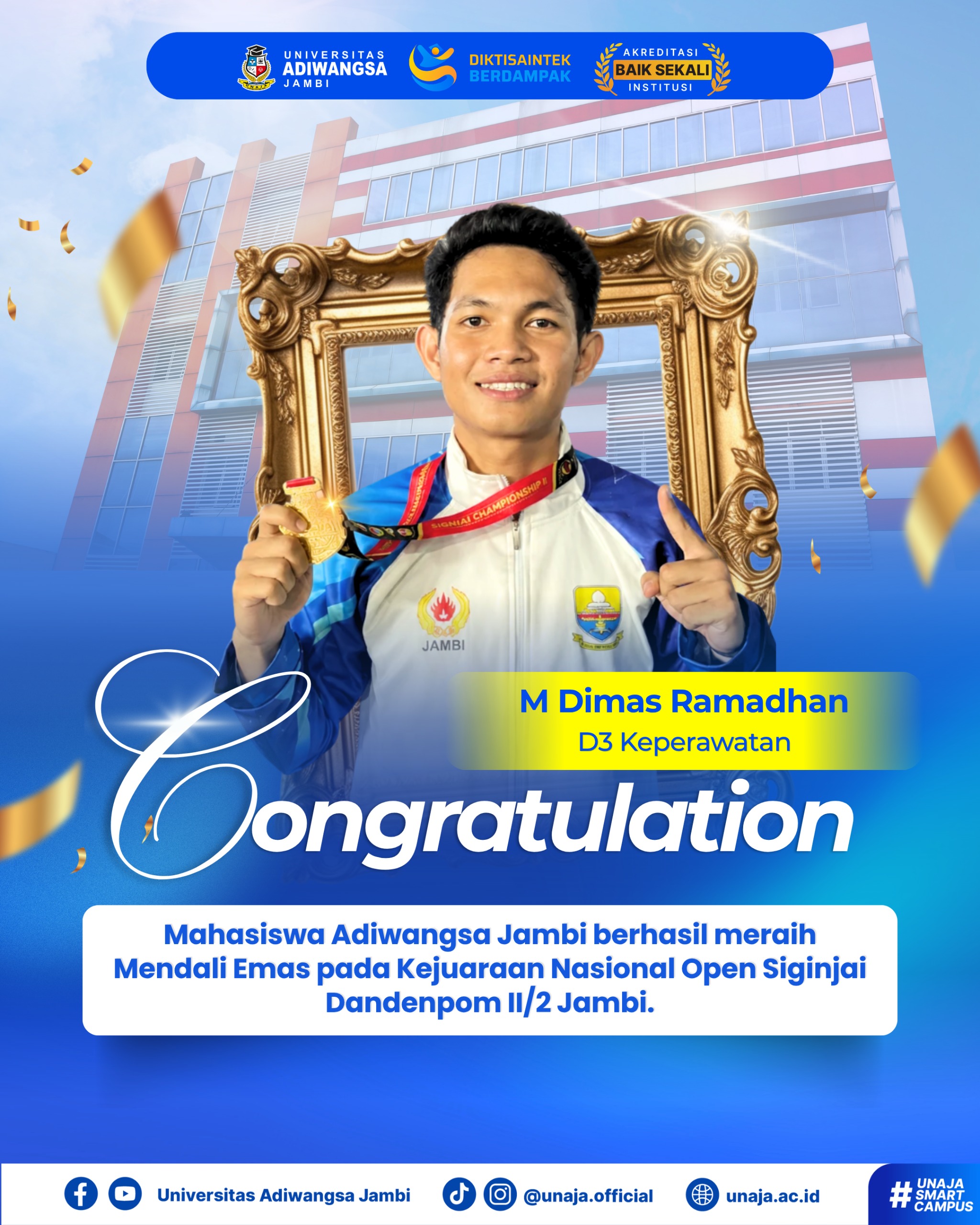 Bangga! Dimas Ramadhan Persembahkan Emas untuk UNAJA di Kejuaraan Nasional