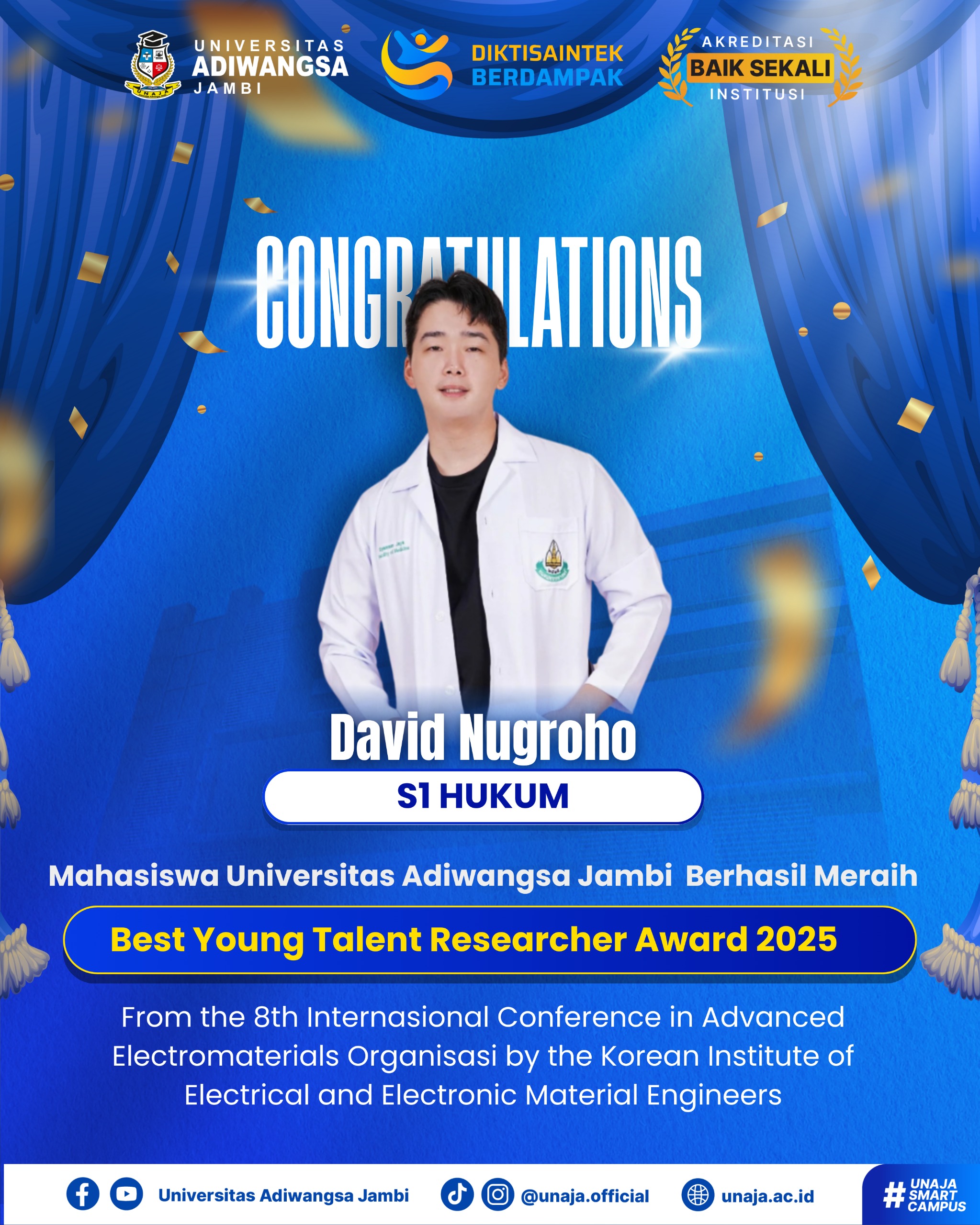 Kampus Swasta Terbaik di Jambi: Mahasiswa S1 Hukum Unggul Universitas Adiwangsa Jambi Raih Best Young Talent Researcher Award 2025 di Konferensi Internasional