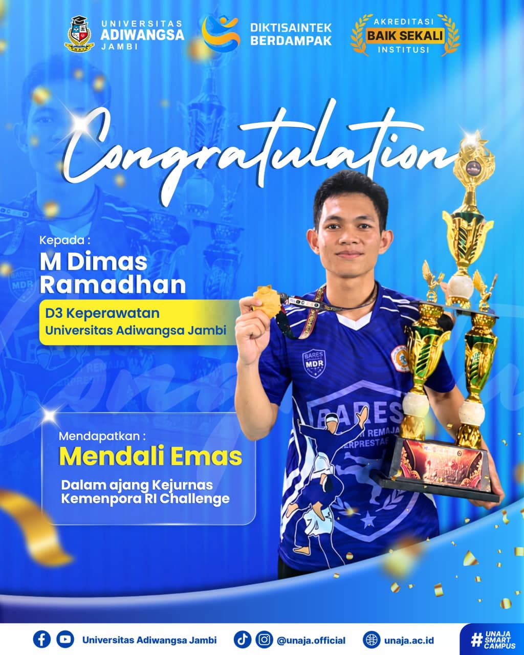 Mahasiswa UNAJA M. Dimas Ramadhan Raih Medali Emas di Kejurnas Kemenpora RI Challenge