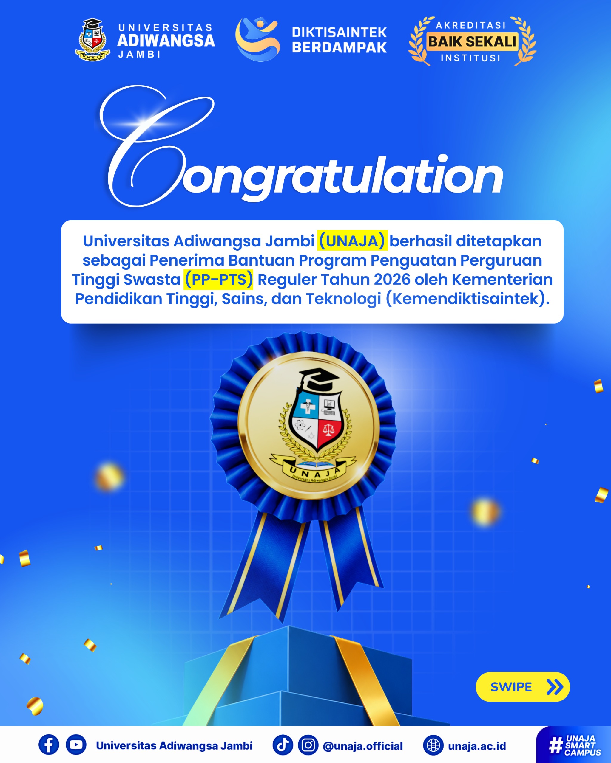 Universitas Adiwangsa Jambi Resmi Ditetapkan sebagai Penerima Bantuan Program Penguatan Perguruan Tinggi Swasta (PP-PTS) Reguler Tahun 2026