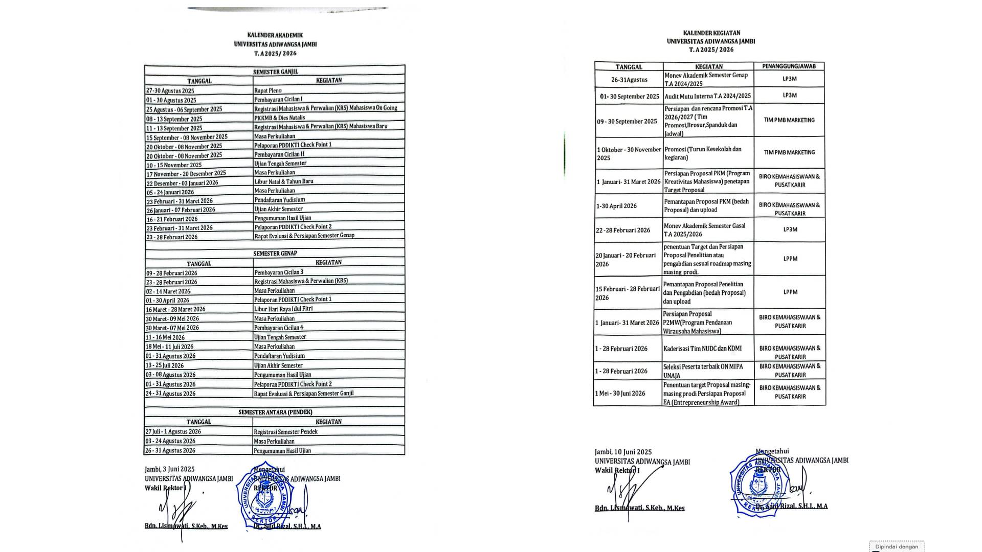 Kalender Akademik T.A 2025/2026